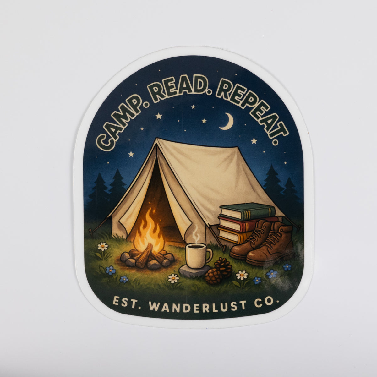 Camp. Read. Repeat. Camping Book Sticker