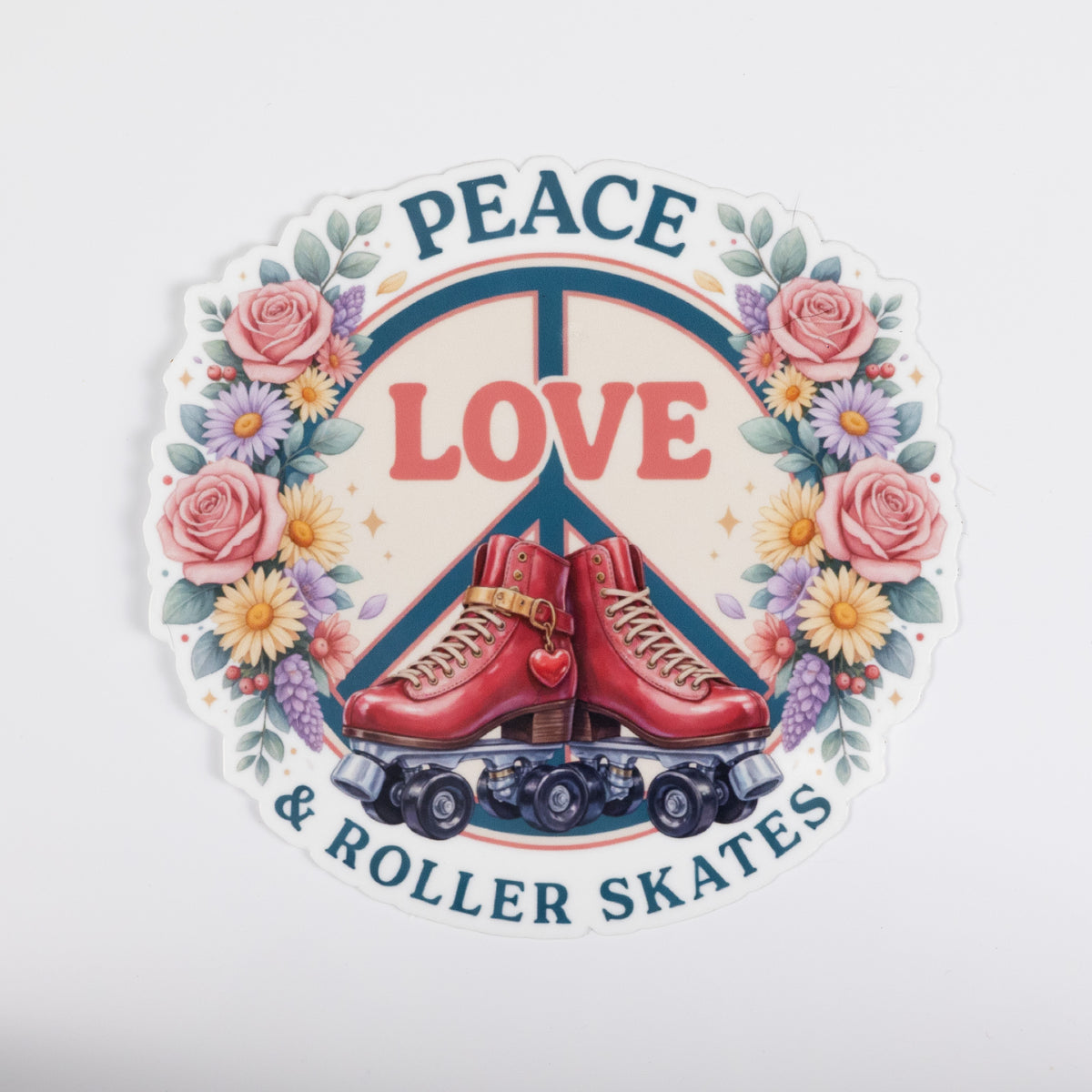 Peace, Love & Roller Skates Floral Sticker