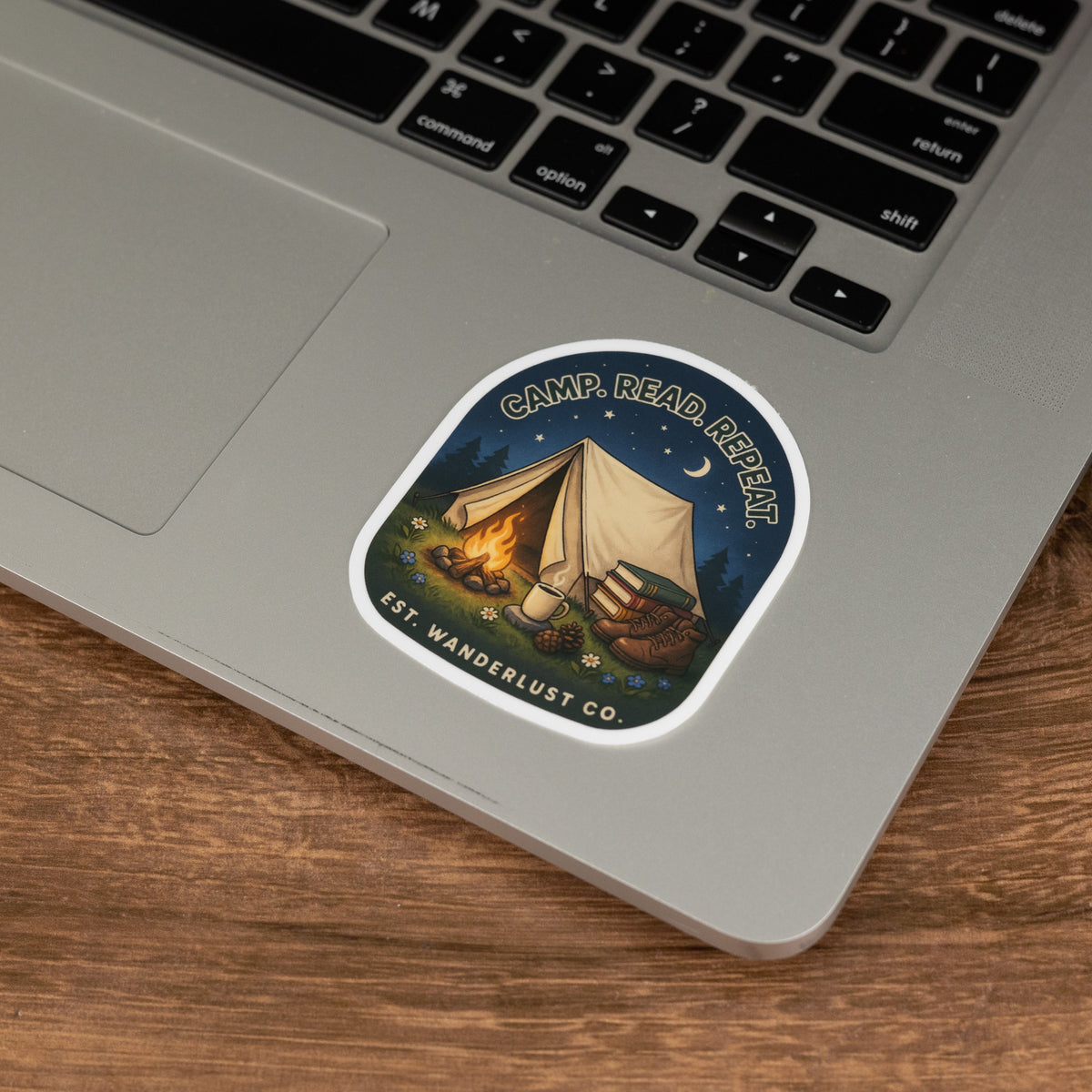 Camp. Read. Repeat. Camping Book Sticker